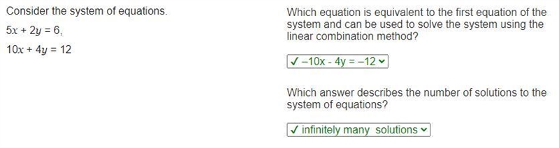 Consider the system of equations. 5x + 2y = 6, 10x + 4y = 12 Which equation is equivalent-example-1