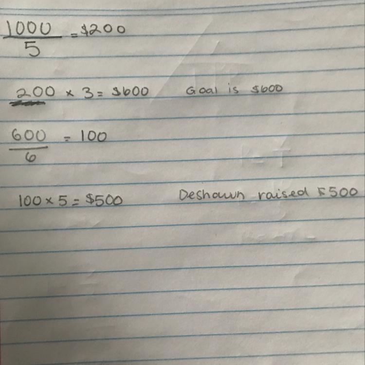 Deshawn plans on raising a total of $1,000 for a local charity. His goal is to raise-example-1