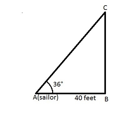 A sailor is looking at a kite. If he is looking at the kite at an angle of elevation-example-1