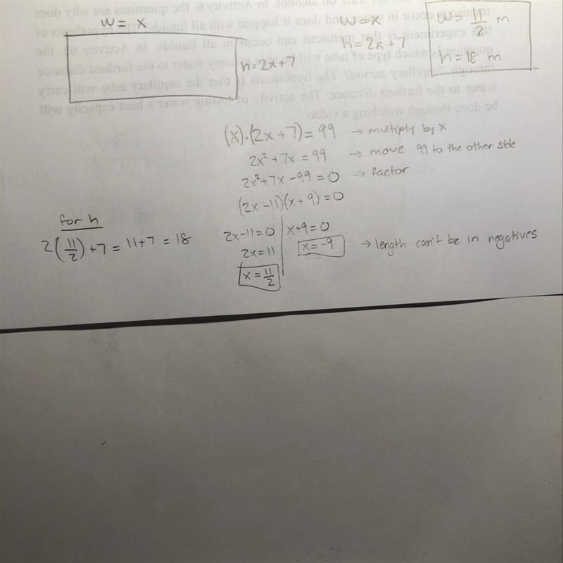 The length of a rectangle is 7 m more than double the width, and the area of the rectangle-example-1