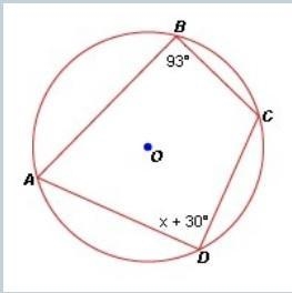 In the diagram below, point O is circumscribed about quadrilateral ABCD. what is the-example-1