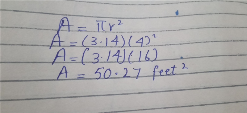 A round dining table has a radius of 4 feet. What is the approximate area in square-example-1