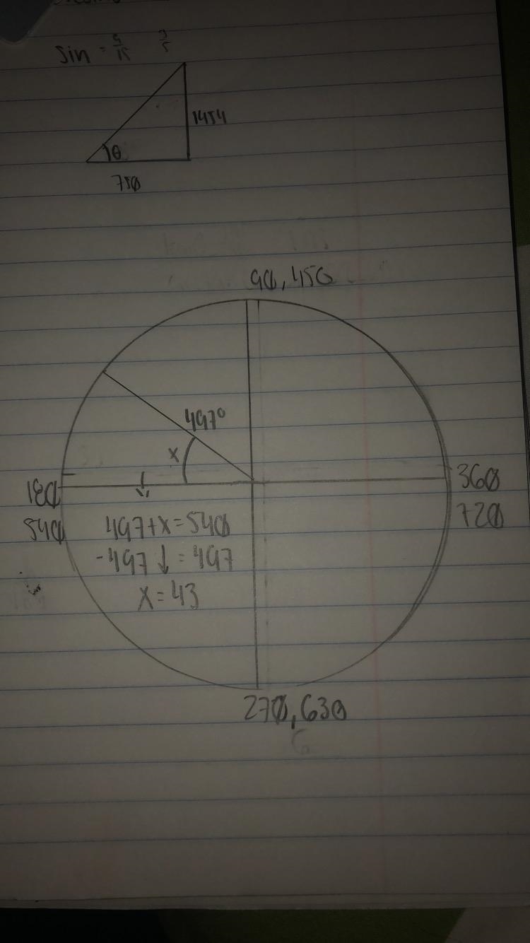 Find the reference angle for 497° A) 137° B)133° C) 47° D) 43°-example-1