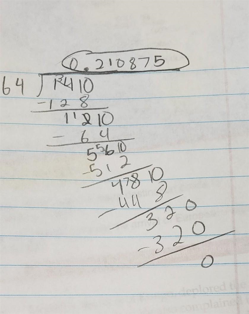 Use long division to convert − 14/64 to a decimal.-example-1