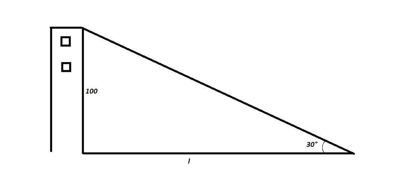 A building that is 100 for tall casts a shadow that makes a 30 degree angle. Approximately-example-1