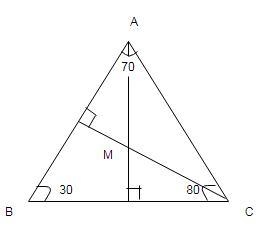 he heights of △ABC are drawn from vertices A and C. These heights intersect at point-example-1