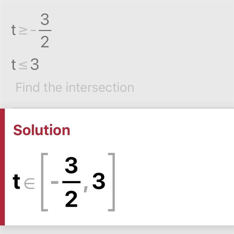 Solve the inequality. -3 ≤ 2t ≤ 6​-example-1