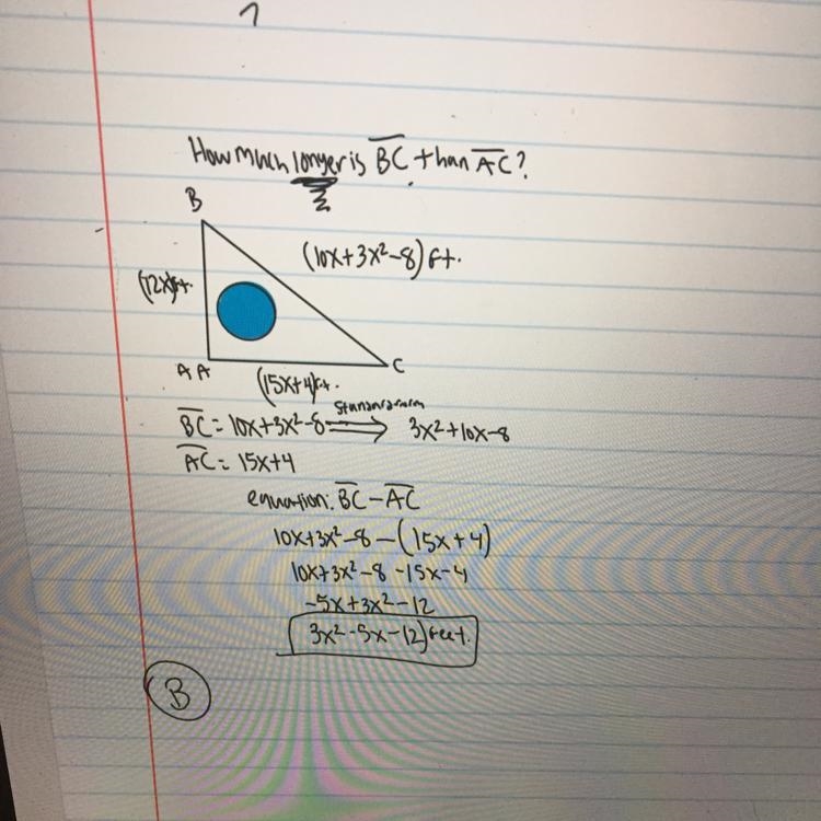 The diagram shows the plans for the triangular part. How much longer is BC then AC-example-1