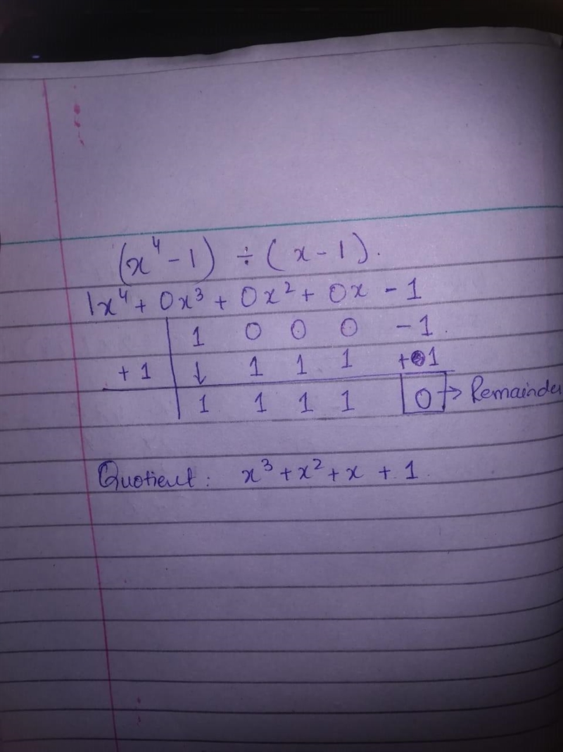 Use synthetic division to solve (x4 – 1) ÷ (x – 1). What is the quotient?-example-1