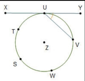 Line segment XY is tangent to circle Z at point U. If the measure of is 84°, what-example-1