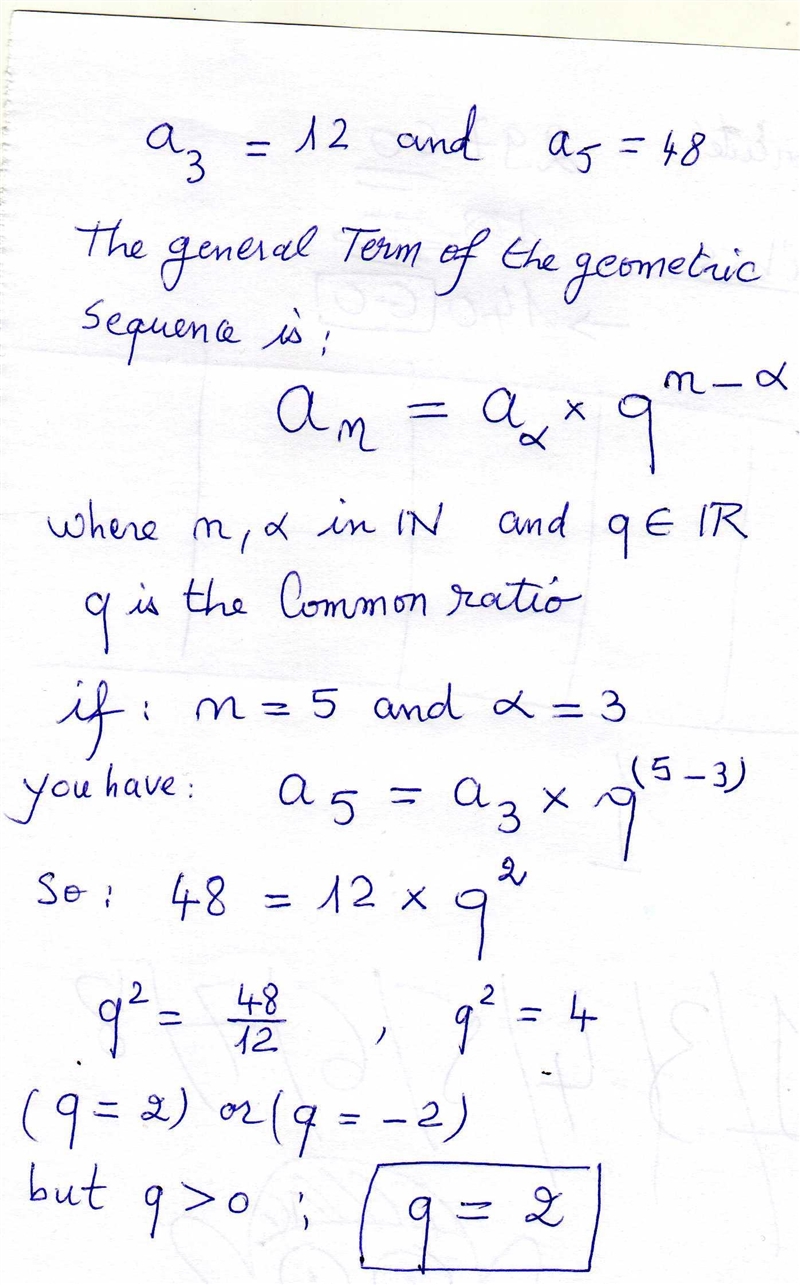 Given that a3 = 12 and a5 = 48, find the explicit rule for the geometric sequence-example-1