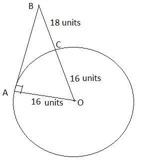 AB is tangent to circle O. If AO=16 and BC=18 what is ab-example-1