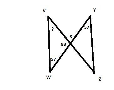 Two straight lines VZ and YW intersect at X VW is parallel to YZ, angle XYZ = 57° and-example-1