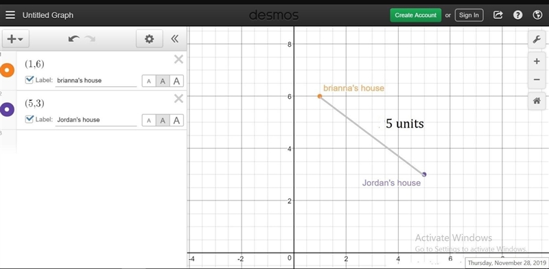 briana house is at (1,6) and jordan house is(5,3) what is one possible path from brianna-example-1