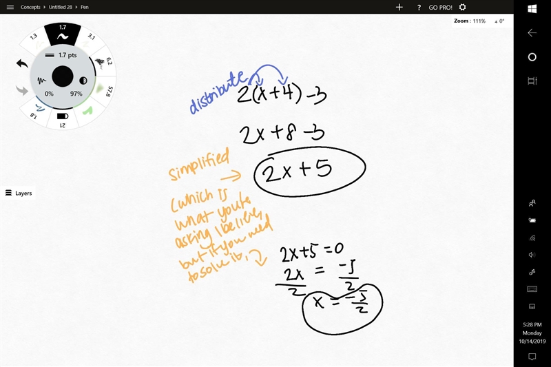 What is the answer to 2(x+4)-3-example-1