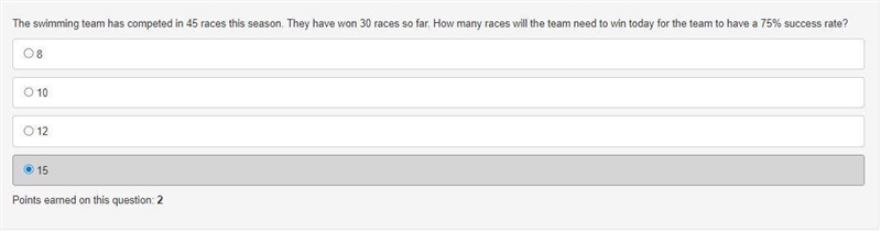 The swimming team has competed 45 races this season. They have won 30 races so far-example-1