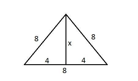 The sides of an equilateral triangle are 8 units long. What is the length of the altitude-example-1