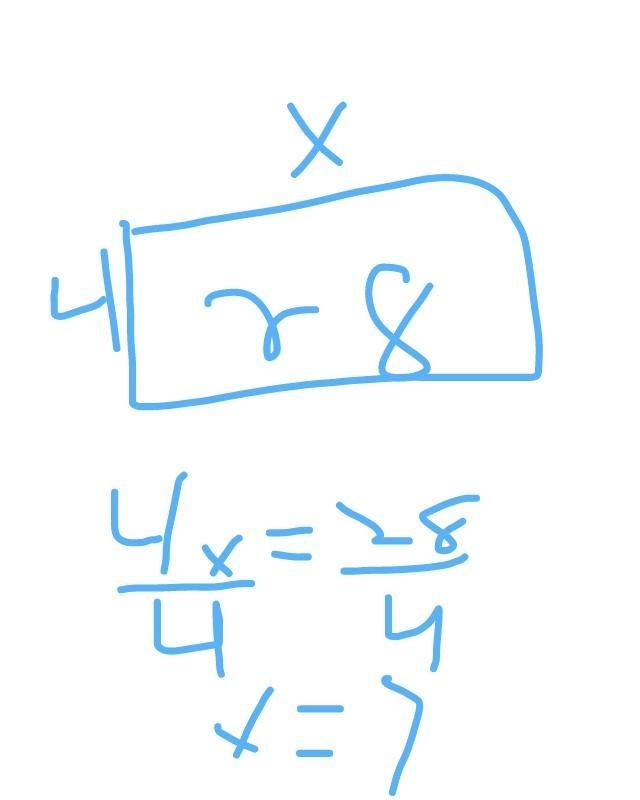 The area of a rectangle is 28m squared. the length of one sides id 4m find the width-example-1