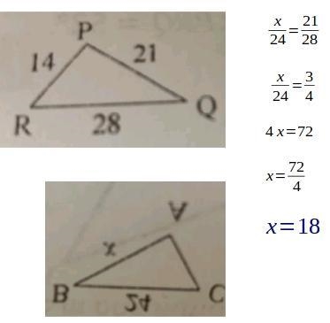 Given triangle pqr similar to triangle ABC solve for X-example-1