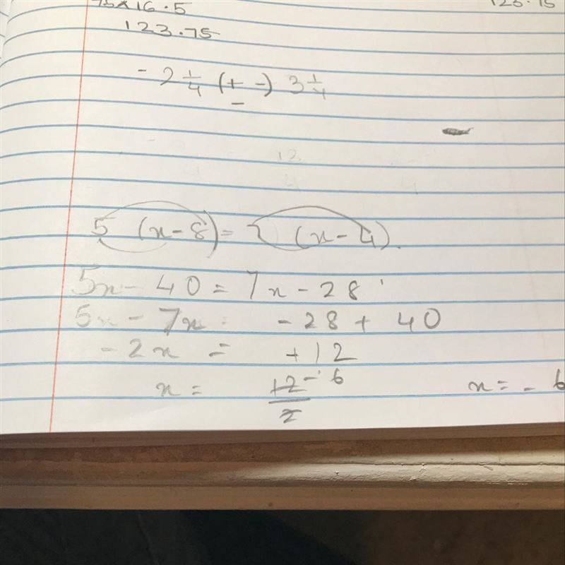 Enter the solution to the equation in the box. 5(x−8)=7(x−4) x =-example-1