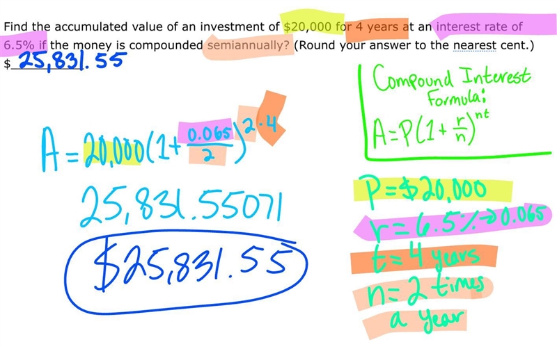 Find the accumulated value of an investment of $ 20 comma 000 for 4 years at an interest-example-1