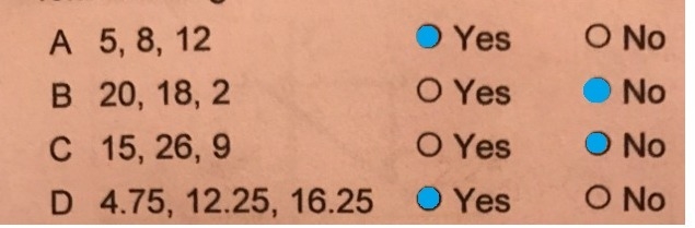 10.) state whether the given side lengths can form a triangle-example-1