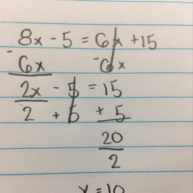 8x-5=6x+15 need help finding the answer​-example-1