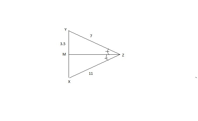 This figure shows △XYZ . MZ¯¯¯¯¯¯ is the angle bisector of ∠YZX . What is XM ? Enter-example-1