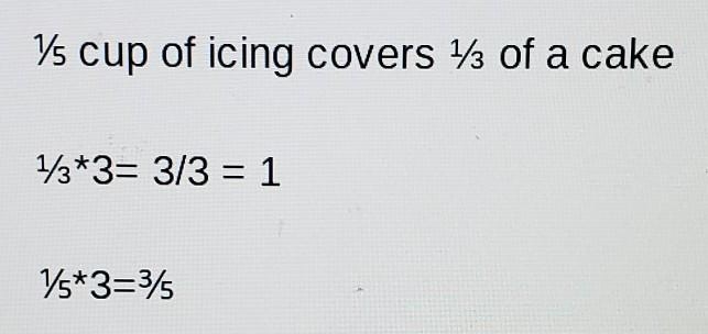 If 1/5 cup of icing covers 1/3 of a cake, how many total cups of icing are needed-example-1