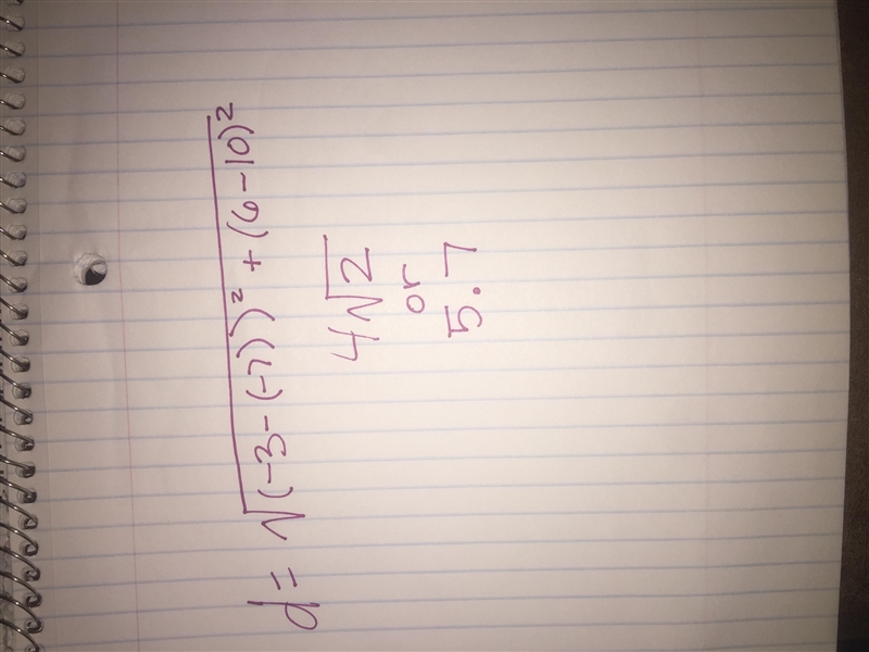 Find the distance between (-7, 10) and (-3, 6). Round your answer to the nearest tenth-example-1