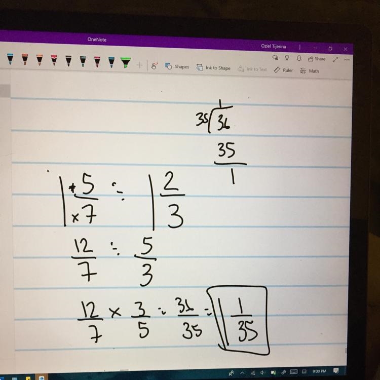 What is 1 5/7 divided by 1 2/3?-example-1