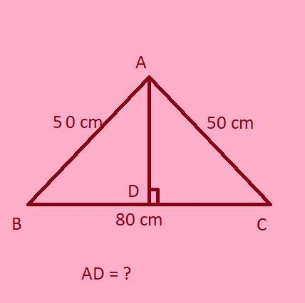 A triangular colourful scenery is made in a wall with sides 50 cm, 50 cm and 80 cm-example-1