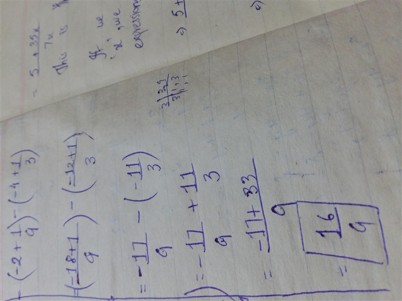 Simplify negative 2 and 1 over 9 – negative 4 and 1 over 3.-example-1