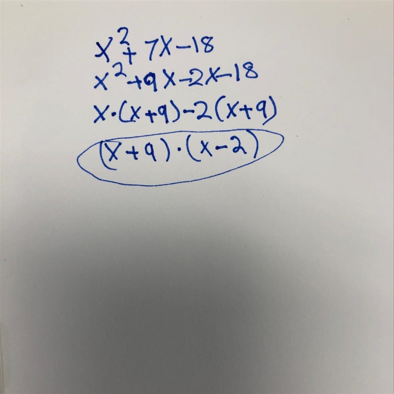 FACTORISE x² + 7x– 18-example-1