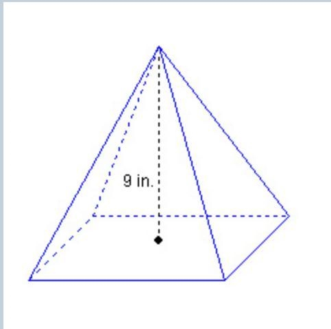 If the volume of the pyramid shown is 108 inches cubed, what is the area of its base-example-1