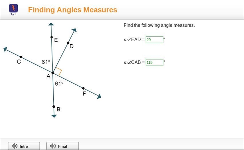 Find the following angle measures. MZEAD = mZCAB =-example-1