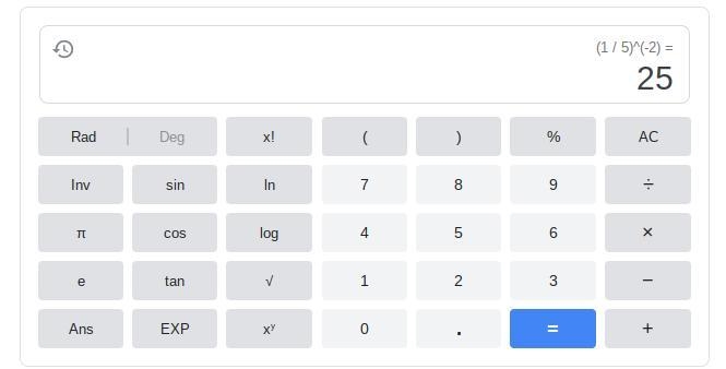 The value of (⅕) raise to -2 is ​-example-1