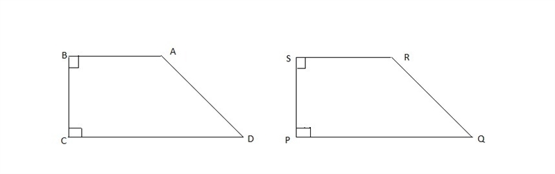 The figure shows two right trapezoids. Trapezoid A B C D has right angles at B and-example-1