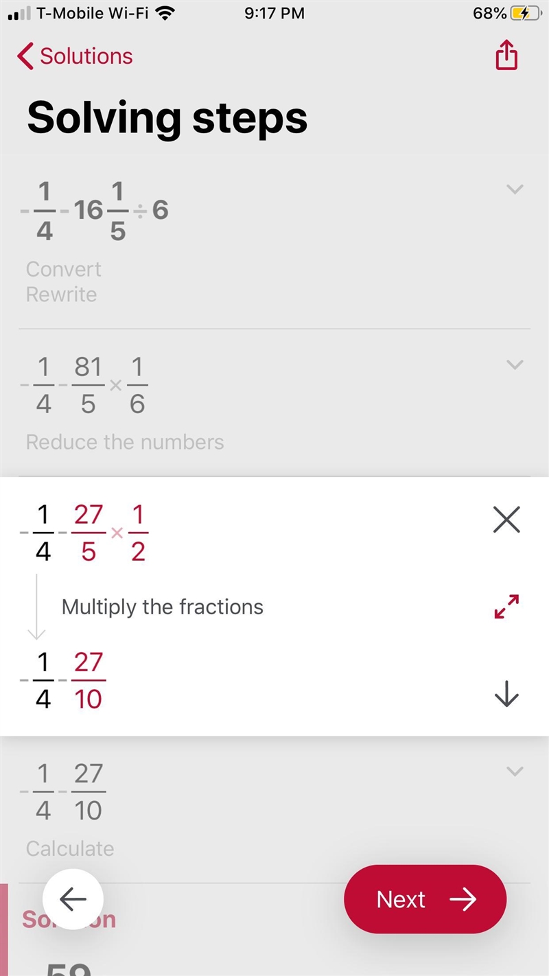 What is the answer to negative 1/4-16 1/5 divided by 6???-example-3