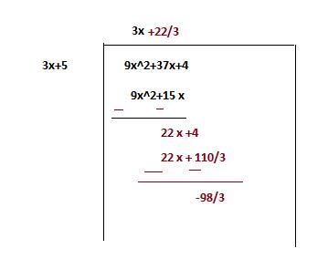 If the graph of f(x) = \frac{9x { }^(2) + 37x + 4 }{3x + 5} has an oblique asymptote-example-1