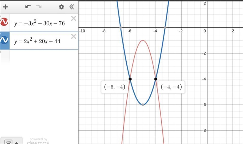 33. Solve with elimination. y = – 3x2 – 30x – 76 y = 2x2 + 20x + 44-example-1