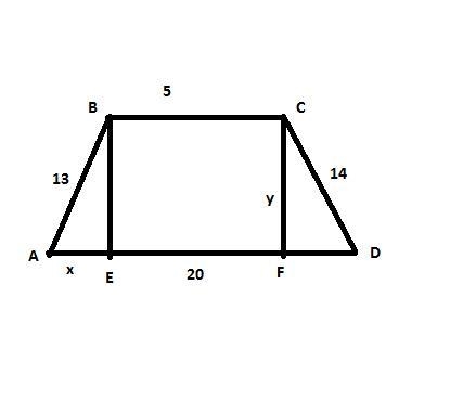 Given: ABCD is a trapezoid, AB =13 CD = 14, BC = 5, and AD = 20 Find: AABCD-example-1