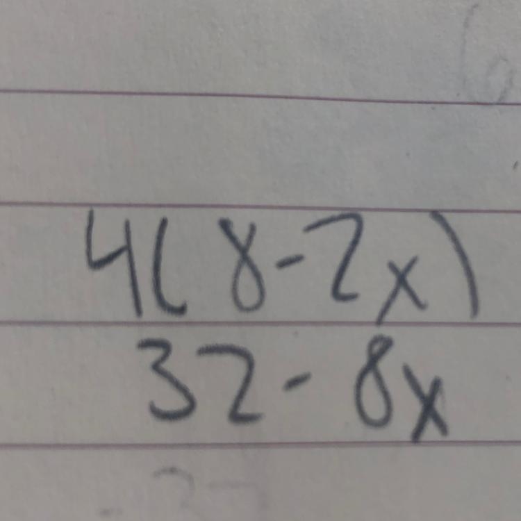 Find the coefficient is x in 4(8-2x).-example-1