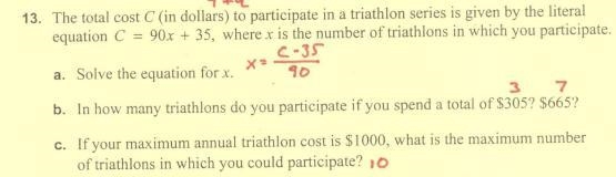 The total cost C ( in dollars) to participate in a triathlon series is given by the-example-1