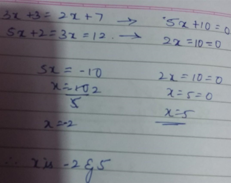 Model and solve the following equations: 3x +3 = 2x + 7 5x + 2 = 3x = 12 ​-example-1