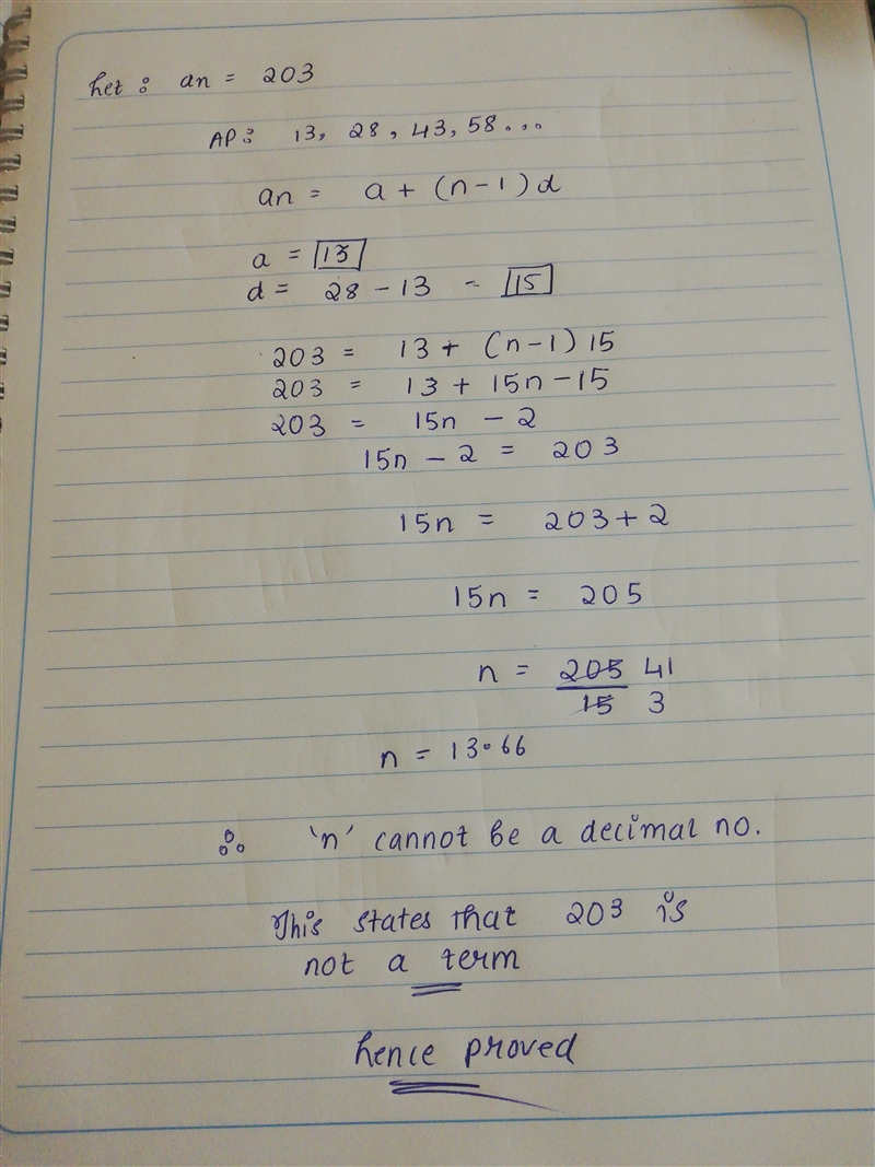 Is 203 a term of the AP 13,28,43,58​-example-1