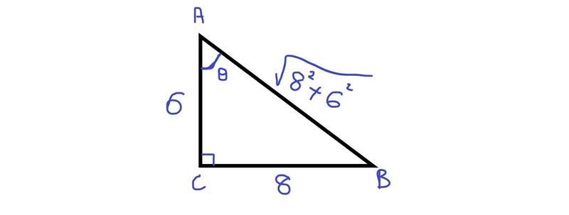 In triangleABC, C is the right angle. If tanA = 8/6, find cosB A. 6/8 B. 6/10 C. 8/10 D-example-1