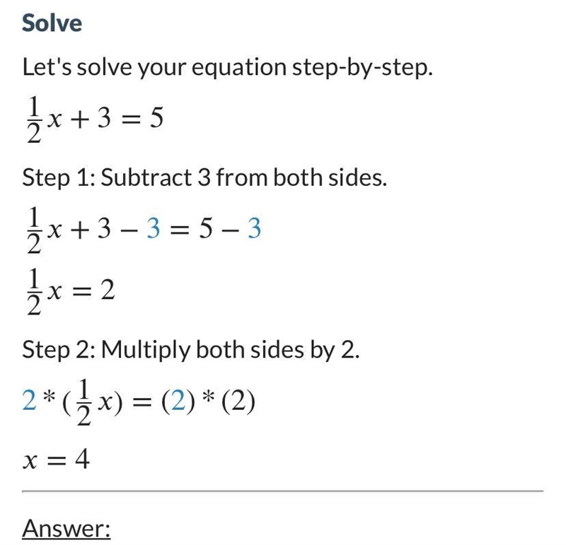 1/2x+3=5 how do you do 2 step problems like this ​-example-1