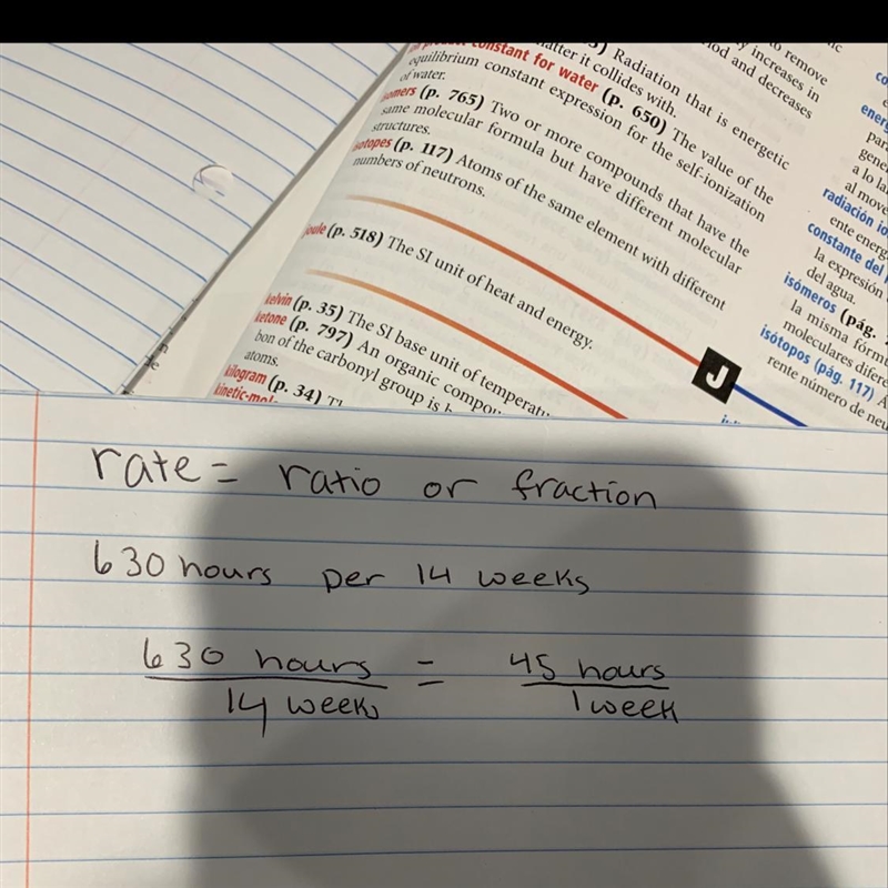 Vince worked 630 hours in 14 weeks. At what rate did he work in hours per week? ​-example-1