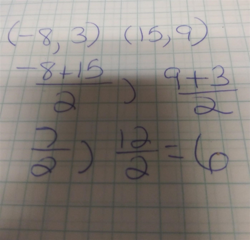 11) What is the x-coordinate of the midpoint between (-8, 3) and (15, 9)?-example-1